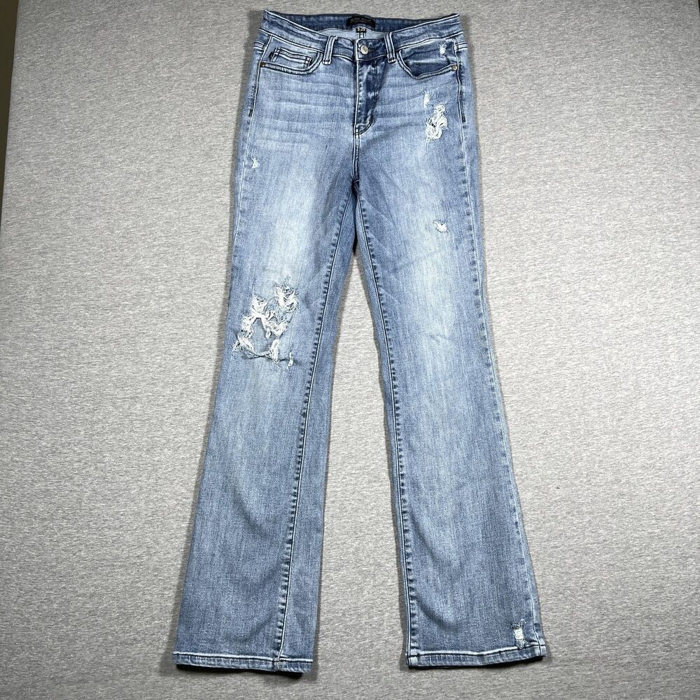 Judy Blue Jeans Womens 9/29 Blue Bootcut Mid Rise Light Wash Distressed